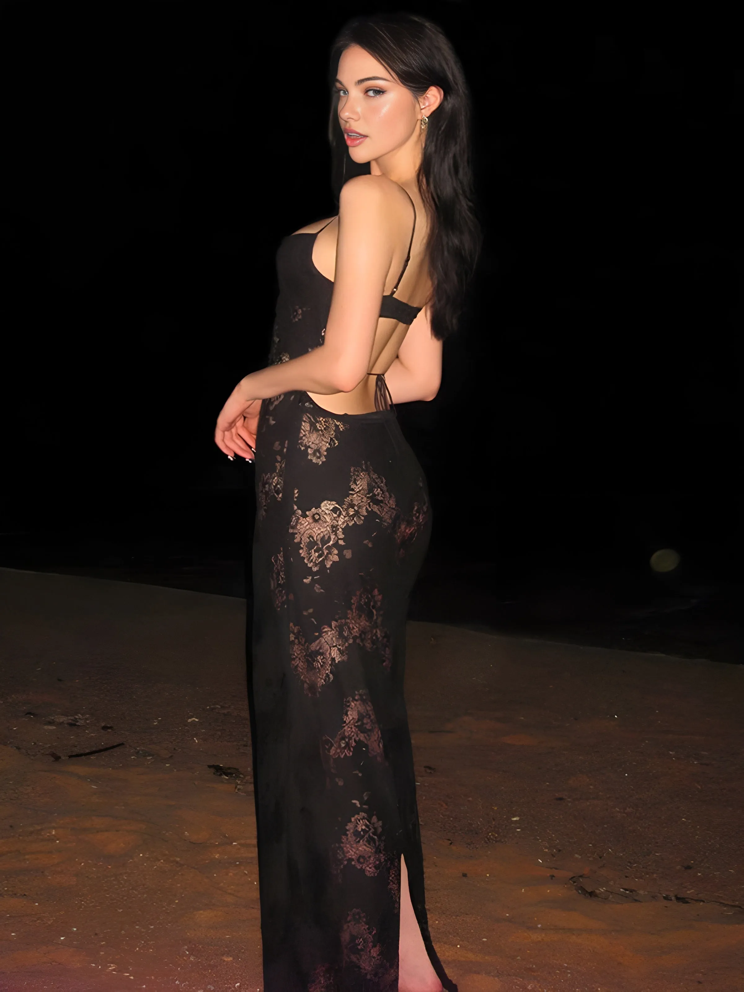 Floral Semi-Sheer Cami Long Dress sold by COMMENSE