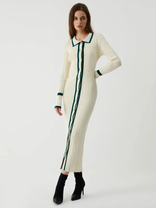 Emerald Green Contrast Hem Long Sleeve Long Sweater Dress sold by COMMENSE