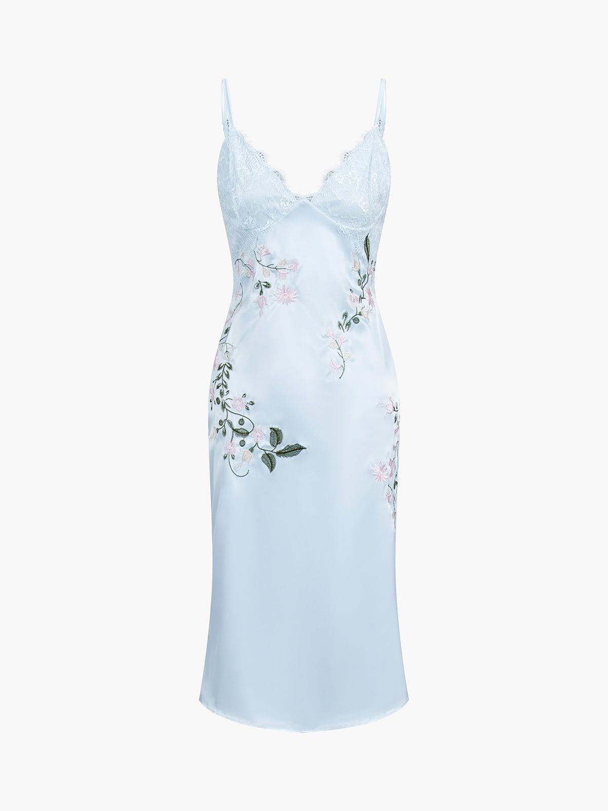 Satin Embroidered Floral Lace Midi Dress sold by COMMENSE