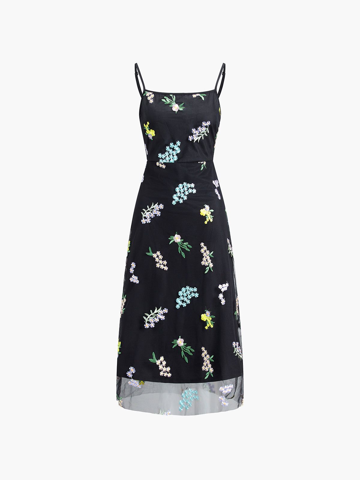 Embroidered Floral Mesh Midi Dress sold by COMMENSE