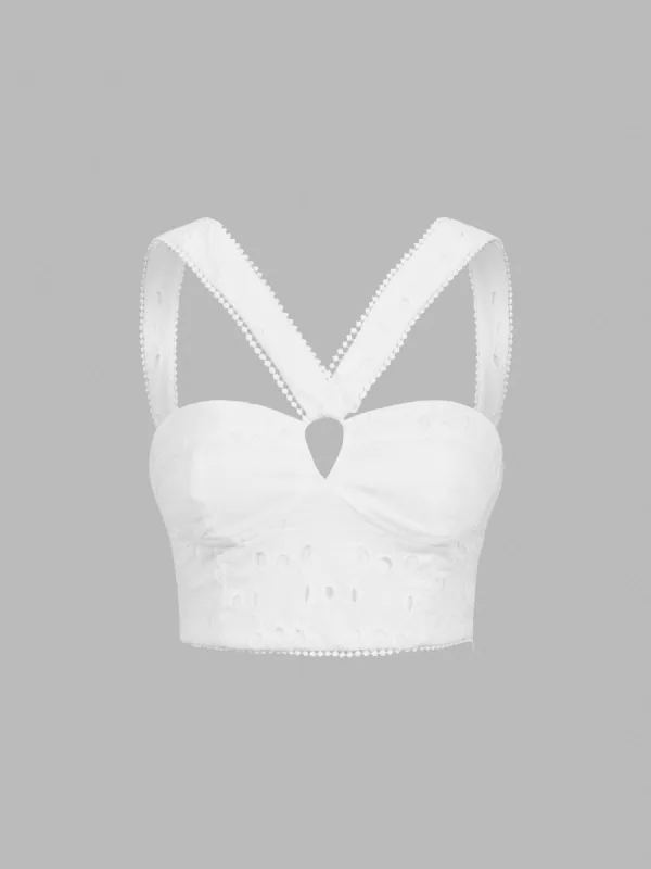 Cotton Eyelet Zippered Crop Top sold by COMMENSE