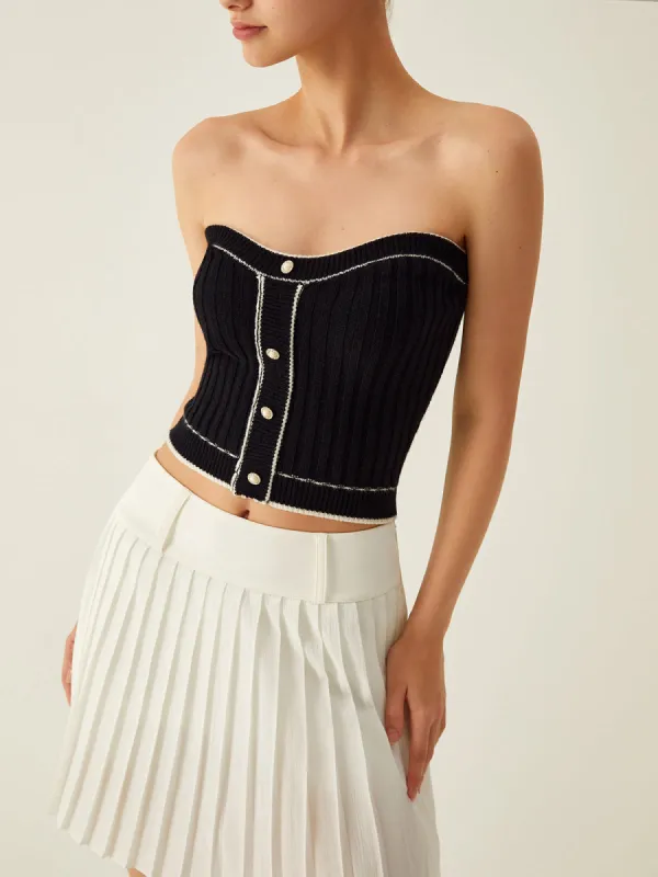 Button Front Tube Knit Corset Top sold by COMMENSE