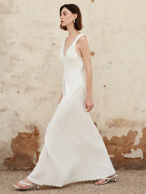 Backless Split Tank Top With Pleated Skirt Set sold by COMMENSE