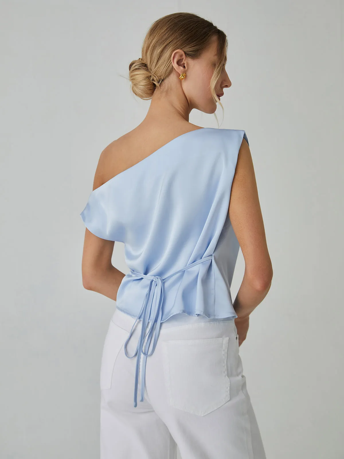 One Shoulder Off Knotted Blouse sold by COMMENSE product image thumbnail 4