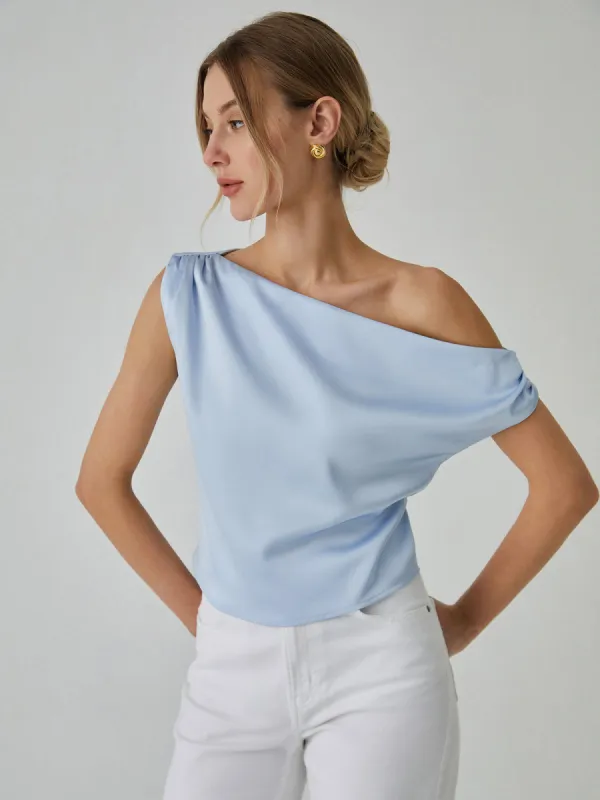 One Shoulder Off Knotted Blouse sold by COMMENSE