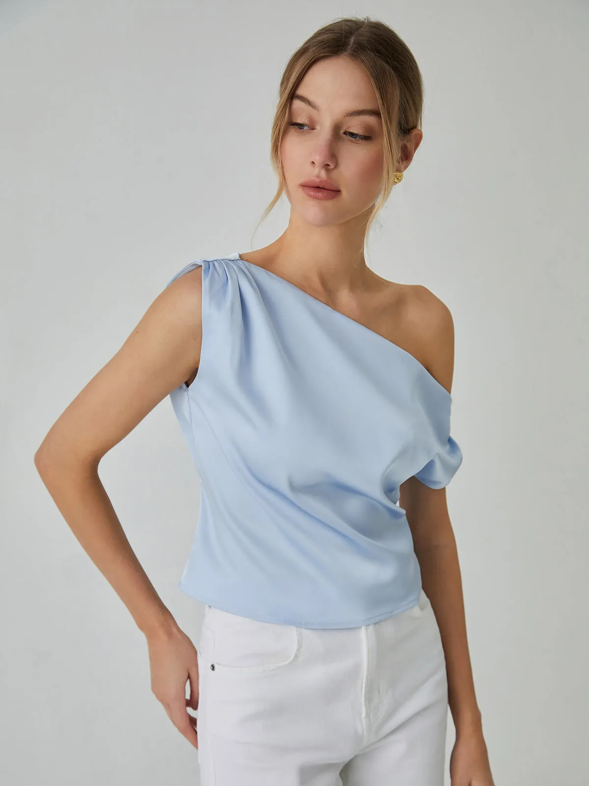 One Shoulder Off Knotted Blouse sold by COMMENSE product image thumbnail 5
