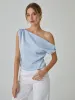 One Shoulder Off Knotted Blouse sold by COMMENSE