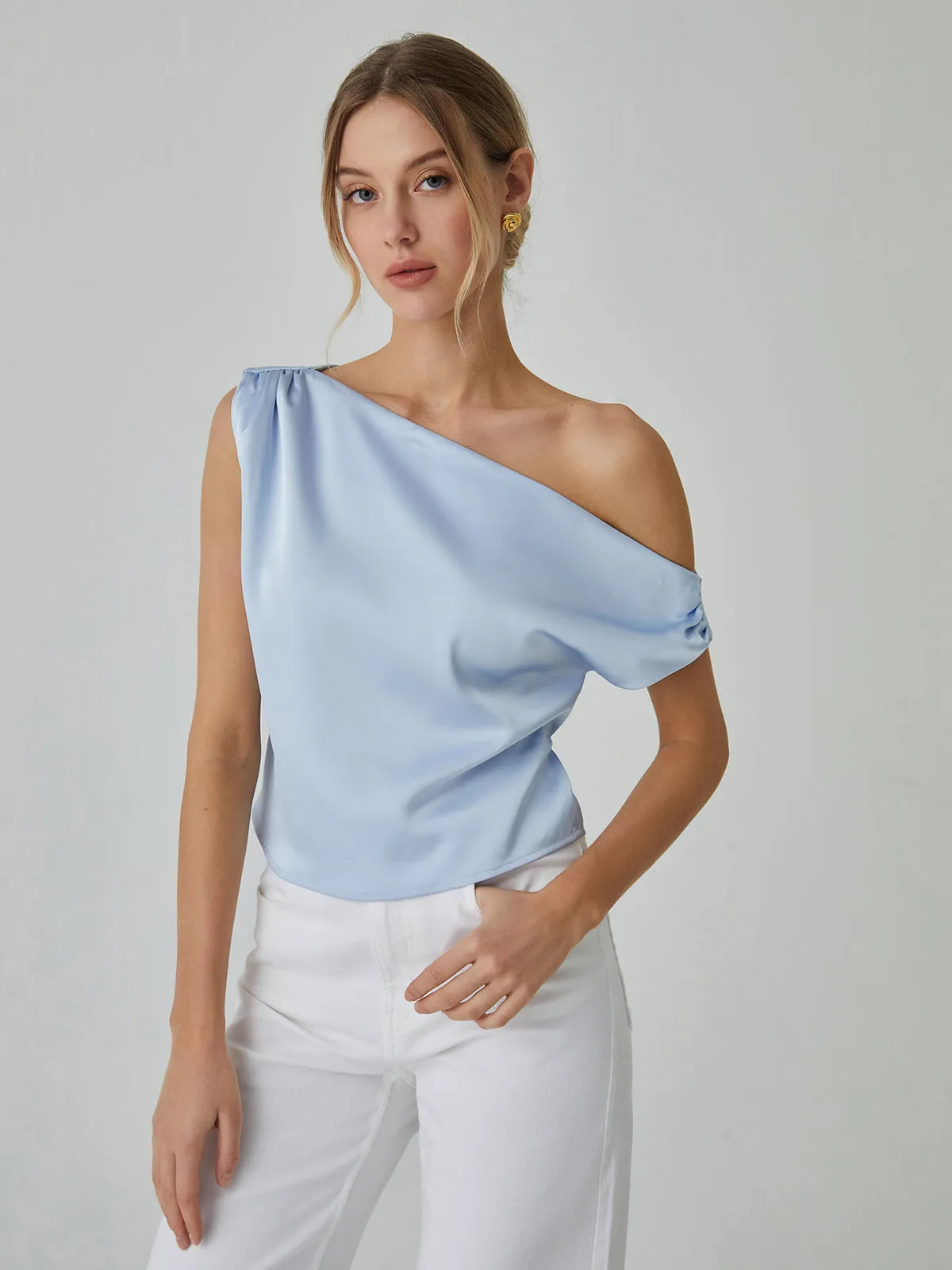 One Shoulder Off Knotted Blouse sold by COMMENSE product image thumbnail 2