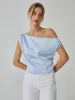 One Shoulder Off Knotted Blouse sold by COMMENSE