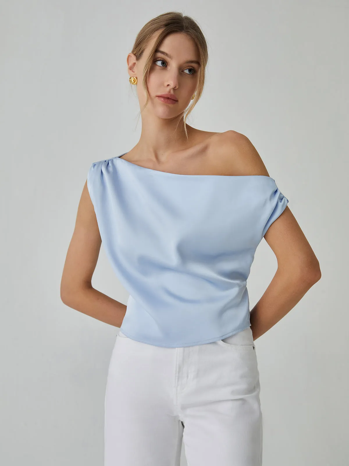 One Shoulder Off Knotted Blouse sold by COMMENSE product image thumbnail 3