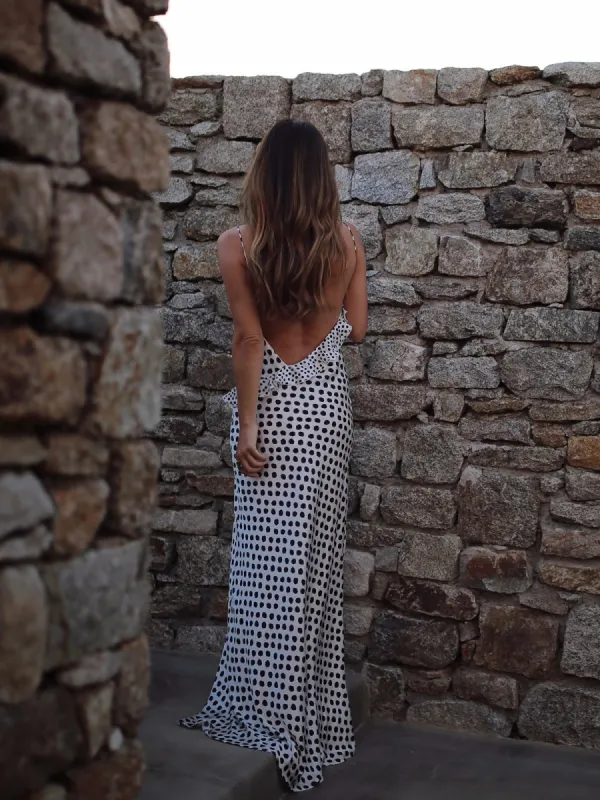 Ruffle Polka Dot Backless Cami Long Dress sold by COMMENSE
