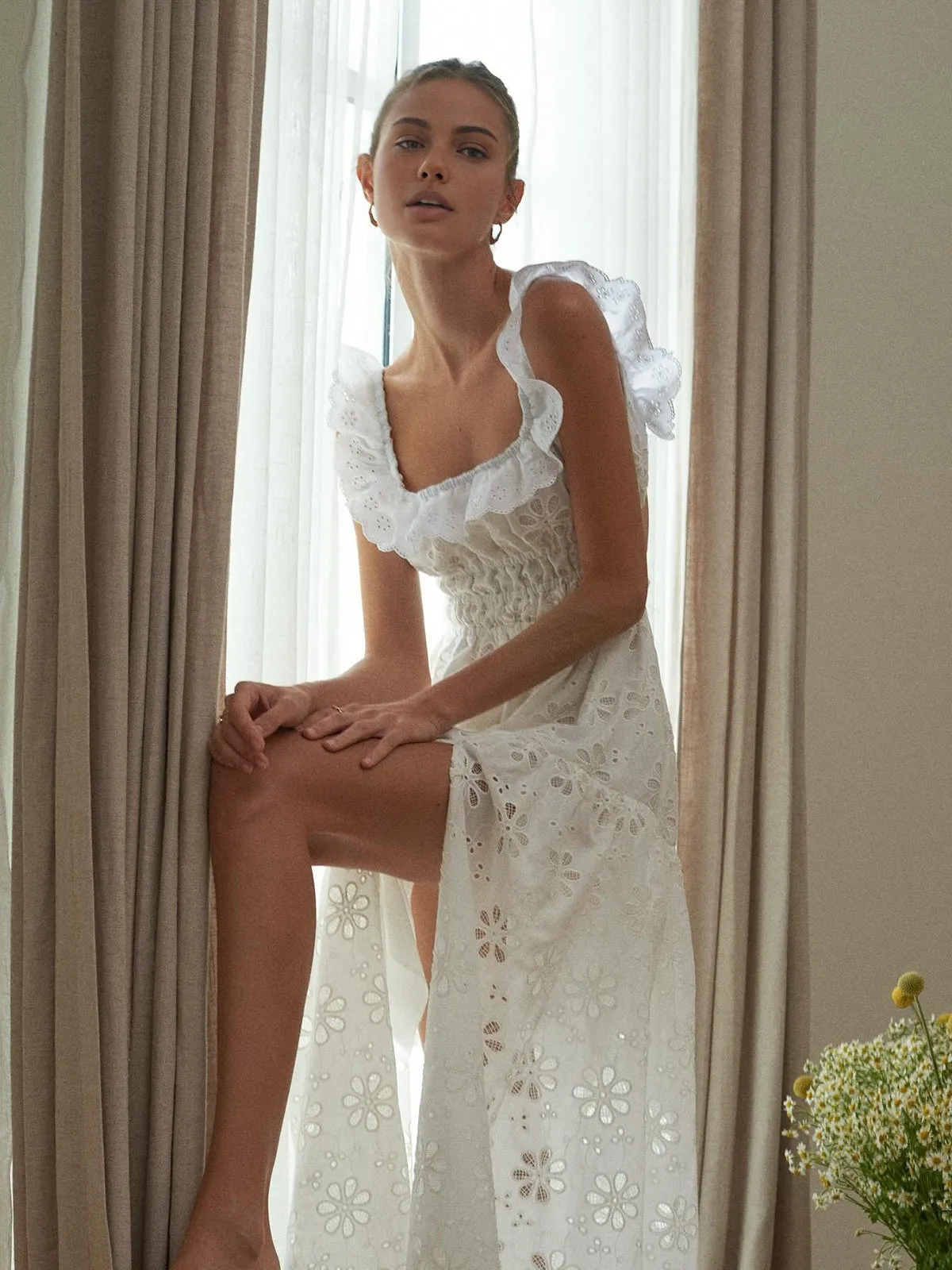 Sundrenched Cotton Eyelet Embroidered Long Dress sold by COMMENSE product image thumbnail 3