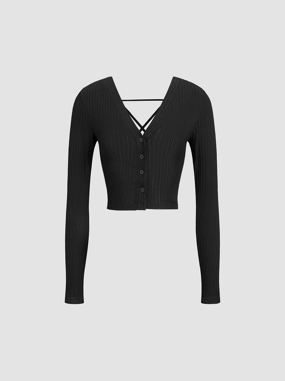 Back Cross V-Neck Long Sleeve Shirt sold by COMMENSE product image thumbnail 3