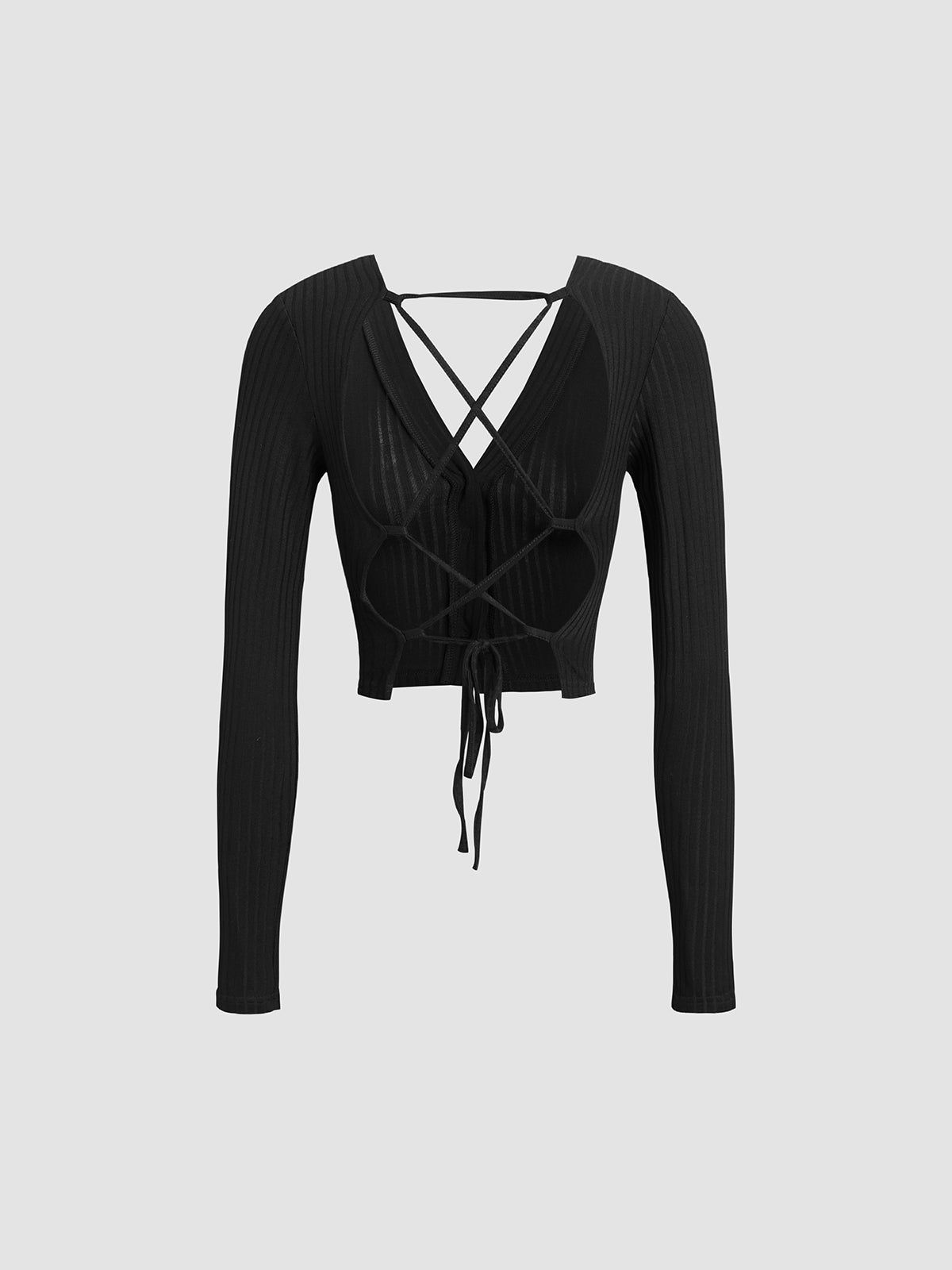 Back Cross V-Neck Long Sleeve Shirt sold by COMMENSE product image thumbnail 4