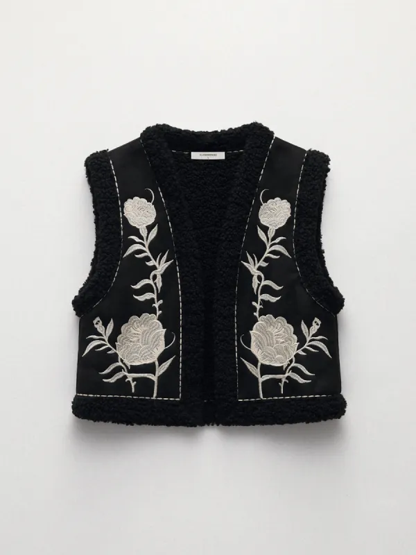 Fleece Embroideried Floral Vest sold by COMMENSE
