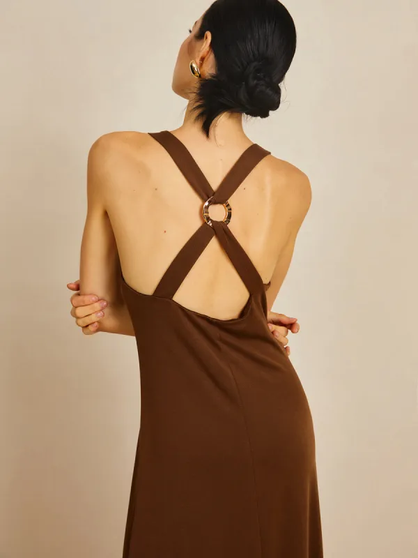 Stretch Criss Cross Long Dress made by COMMENSE
