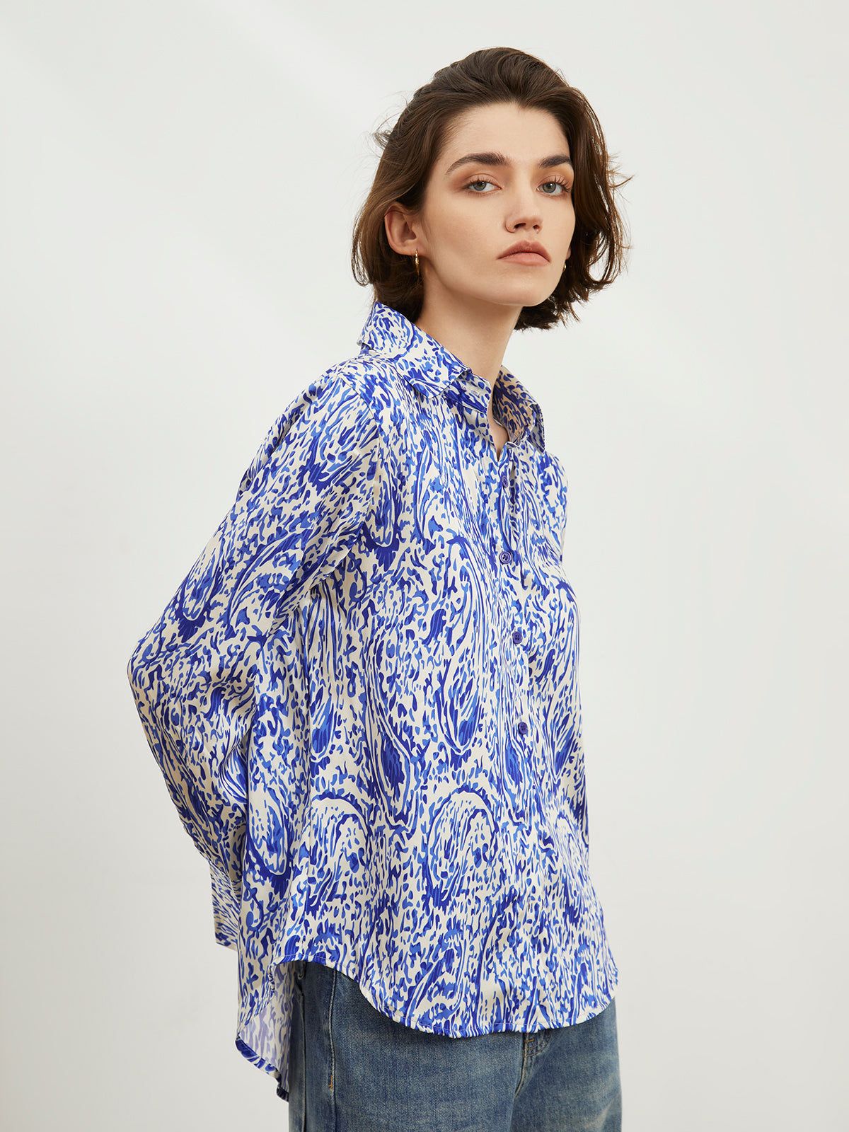 Printed Satin Button Down Shirt sold by COMMENSE product image thumbnail 3
