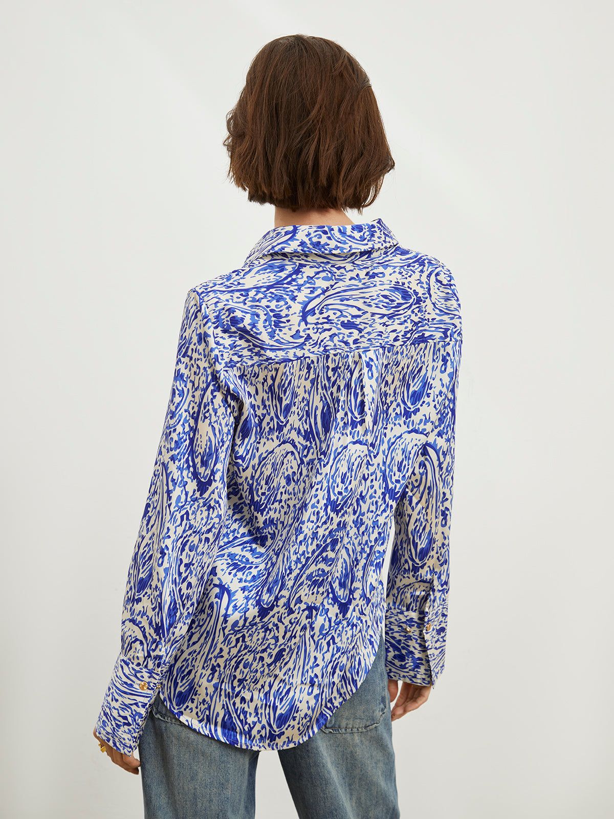 Printed Satin Button Down Shirt sold by COMMENSE product image thumbnail 4