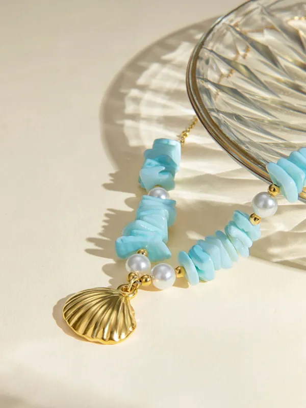 Mint Green Pearl Shell Necklace sold by COMMENSE