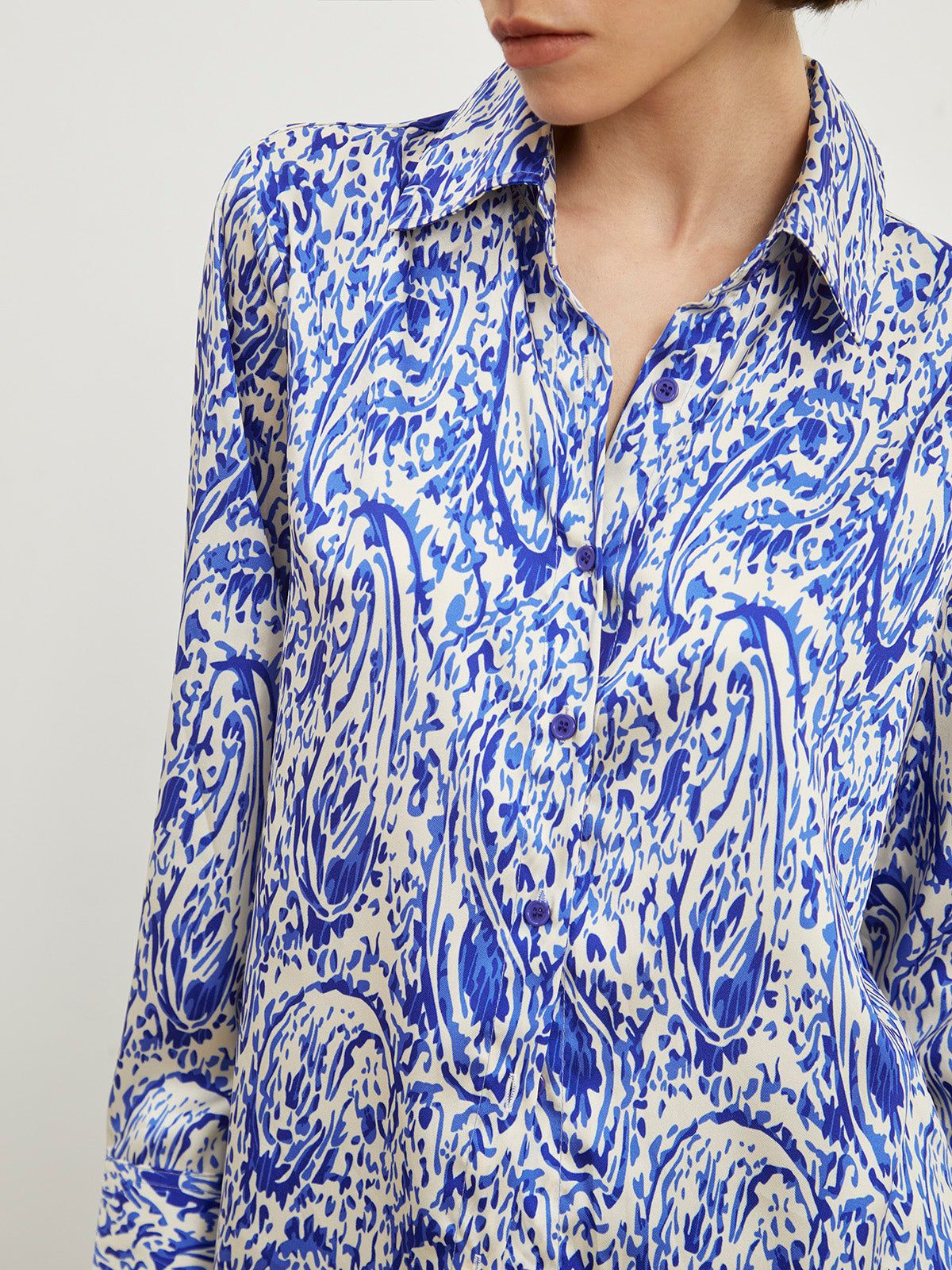 Printed Satin Button Down Shirt sold by COMMENSE product image thumbnail 2