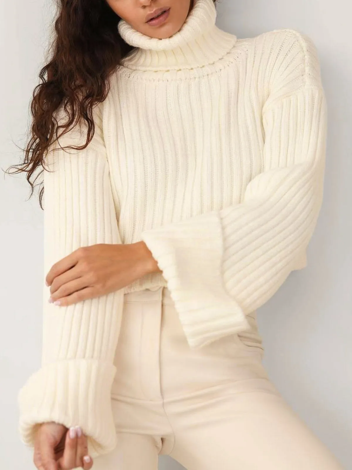 High Standard Turtleneck Crop Sweater sold by COMMENSE