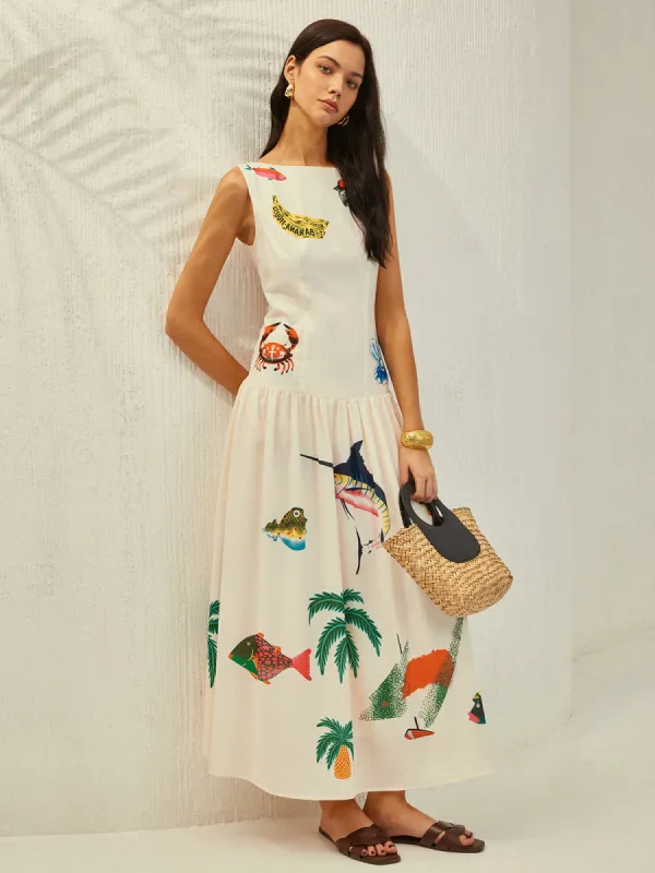 Panel Backless Print Dress sold by COMMENSE