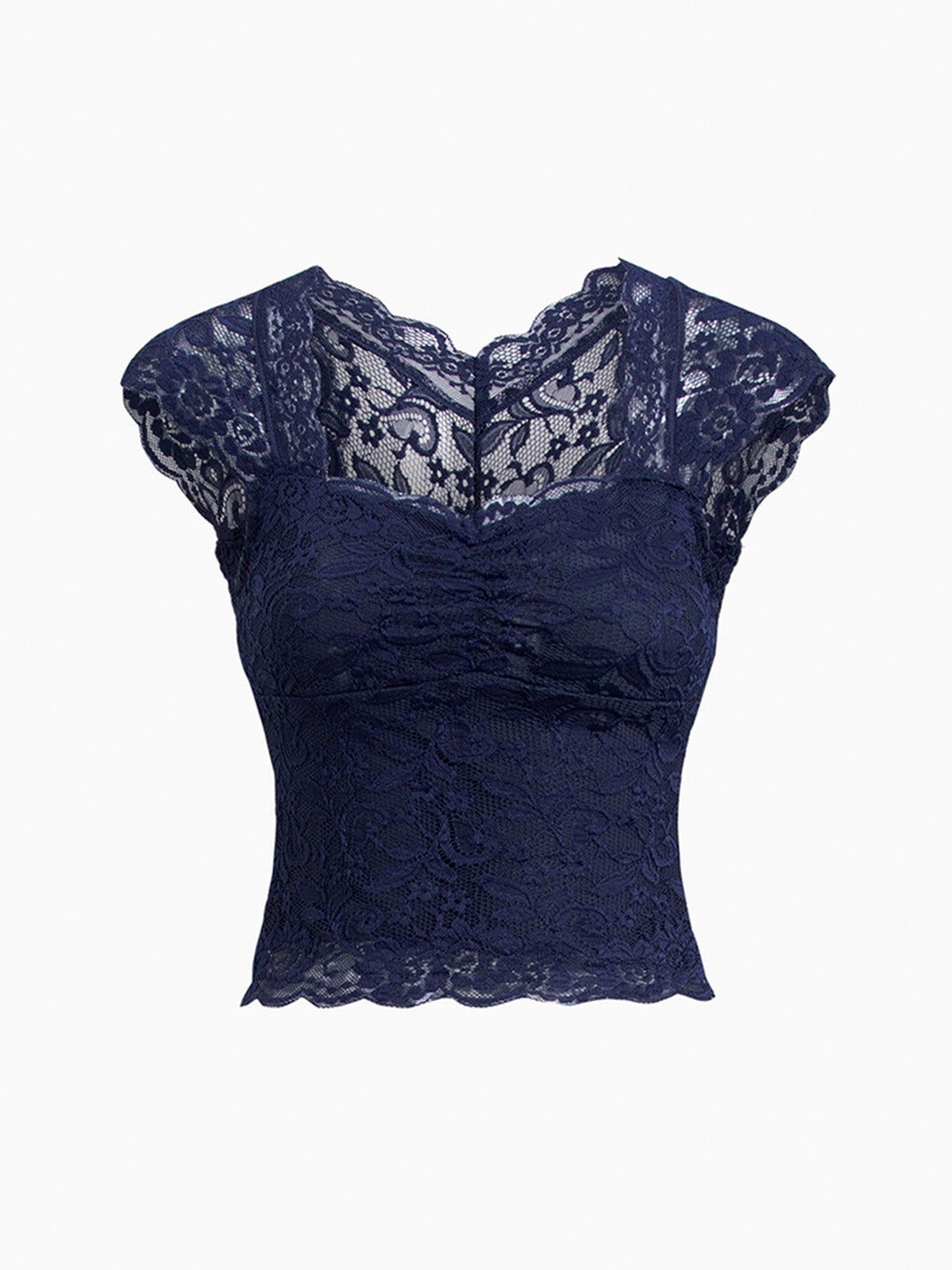 Floral Lace Ruched Crop Shirt sold by COMMENSE