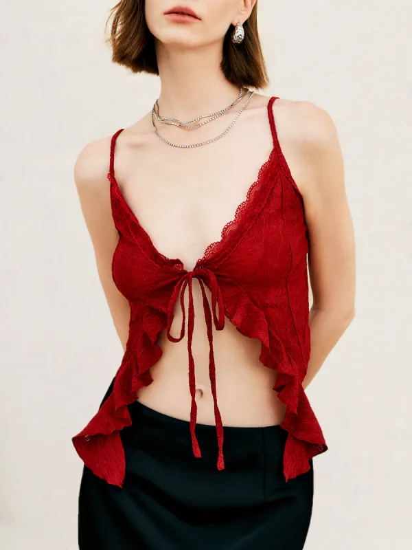 Ruffle Knotted Front Cami Top sold by COMMENSE