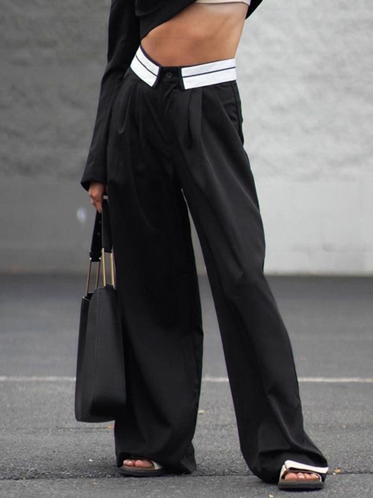 Foldover Waistband Wide Leg Pants sold by COMMENSE product image thumbnail 2