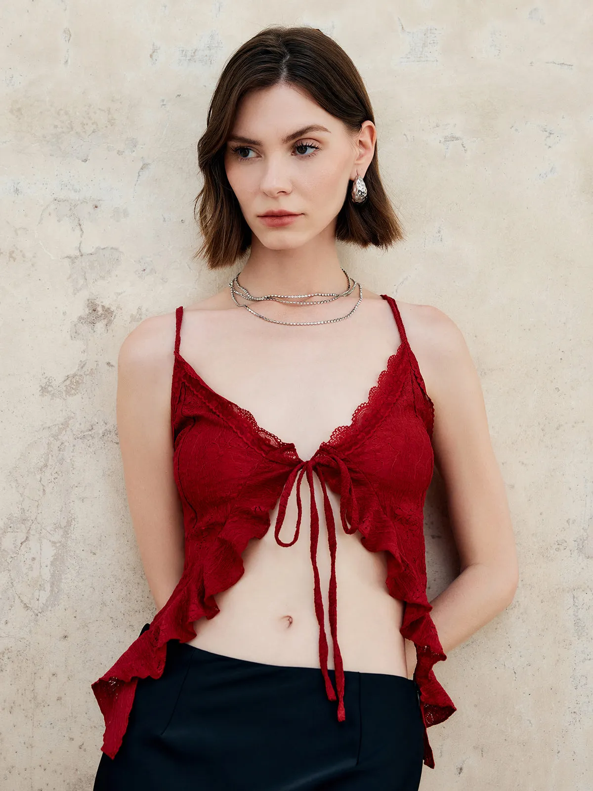 Ruffle Knotted Front Cami Top sold by COMMENSE product image thumbnail 3