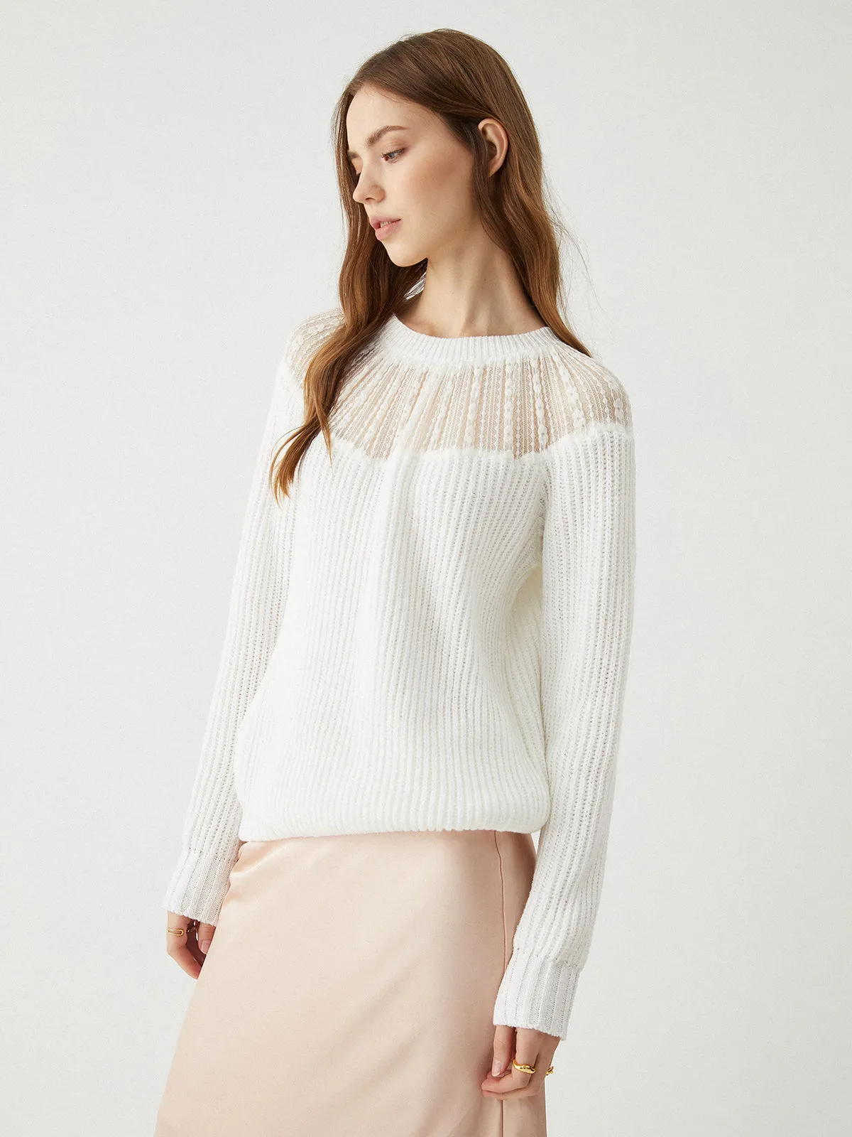 Lace Patchwork Raglan Sweater sold by COMMENSE