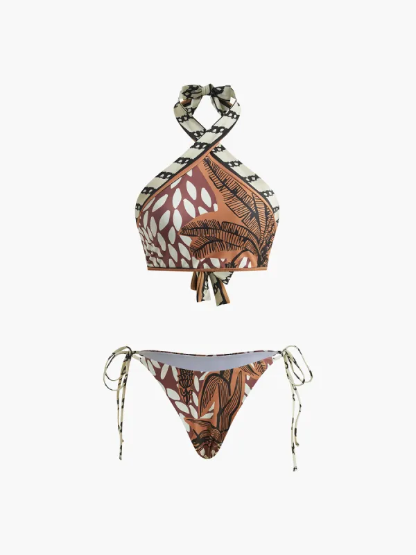 Retro Print Halter Bikini Set sold by COMMENSE