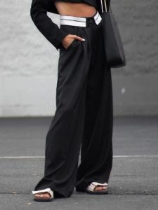 Foldover Waistband Wide Leg Pants sold by COMMENSE