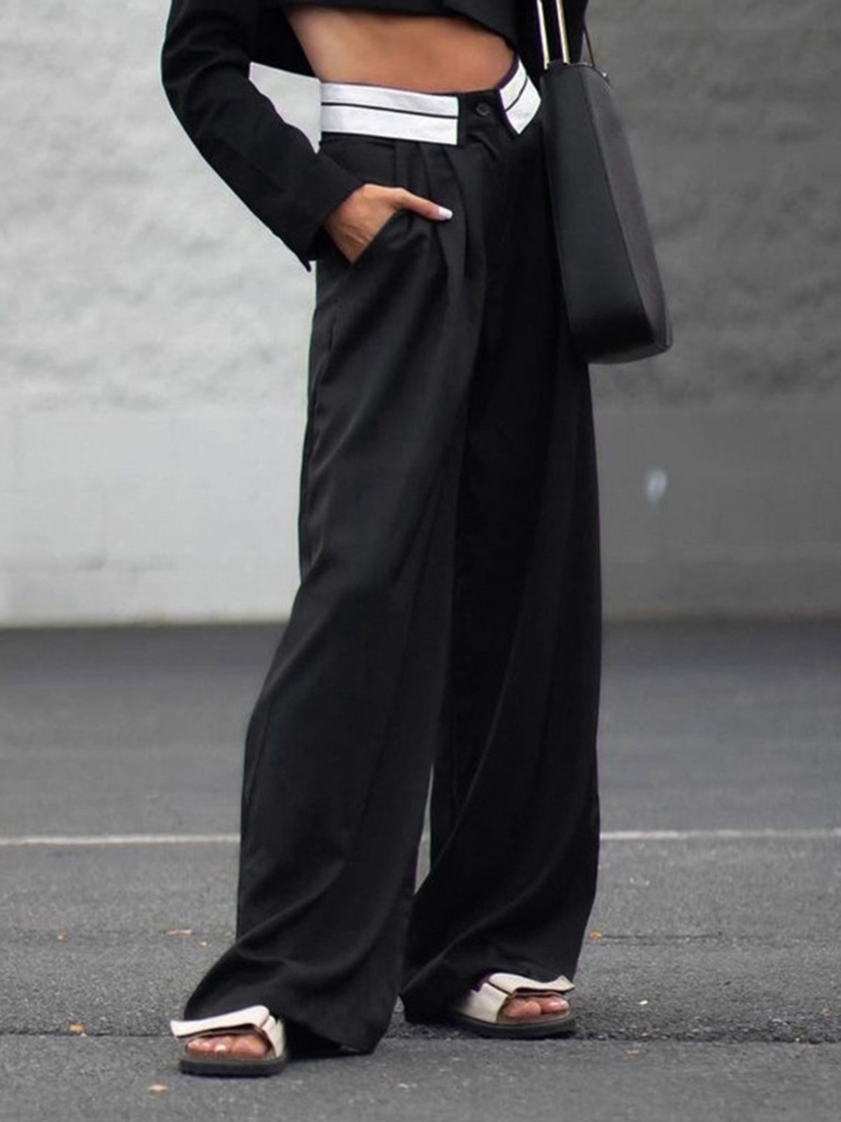 Foldover Waistband Wide Leg Pants sold by COMMENSE