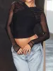 Criss Cross Mesh Long Sleeve Top sold by COMMENSE
