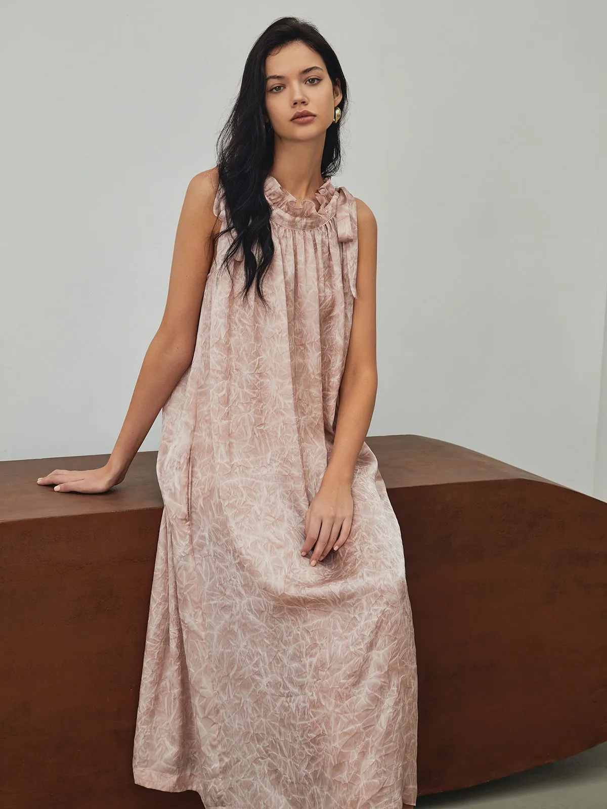 Print Knotted Long Dress sold by COMMENSE