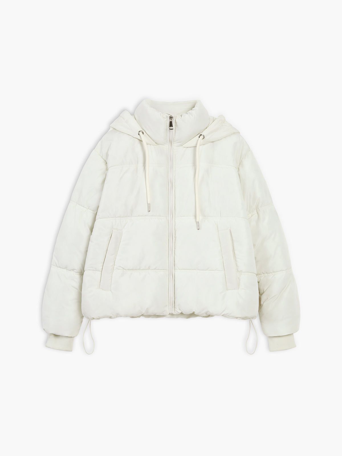 Drawstring Hooded Quilted Stand Collar Coat sold by COMMENSE