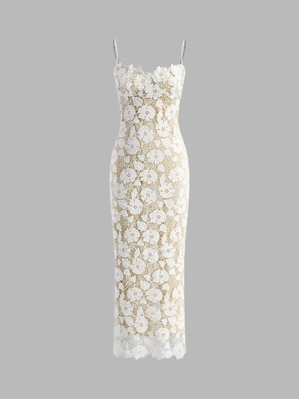 Semi-Sheer Double Layer Lace Cami Dress sold by COMMENSE