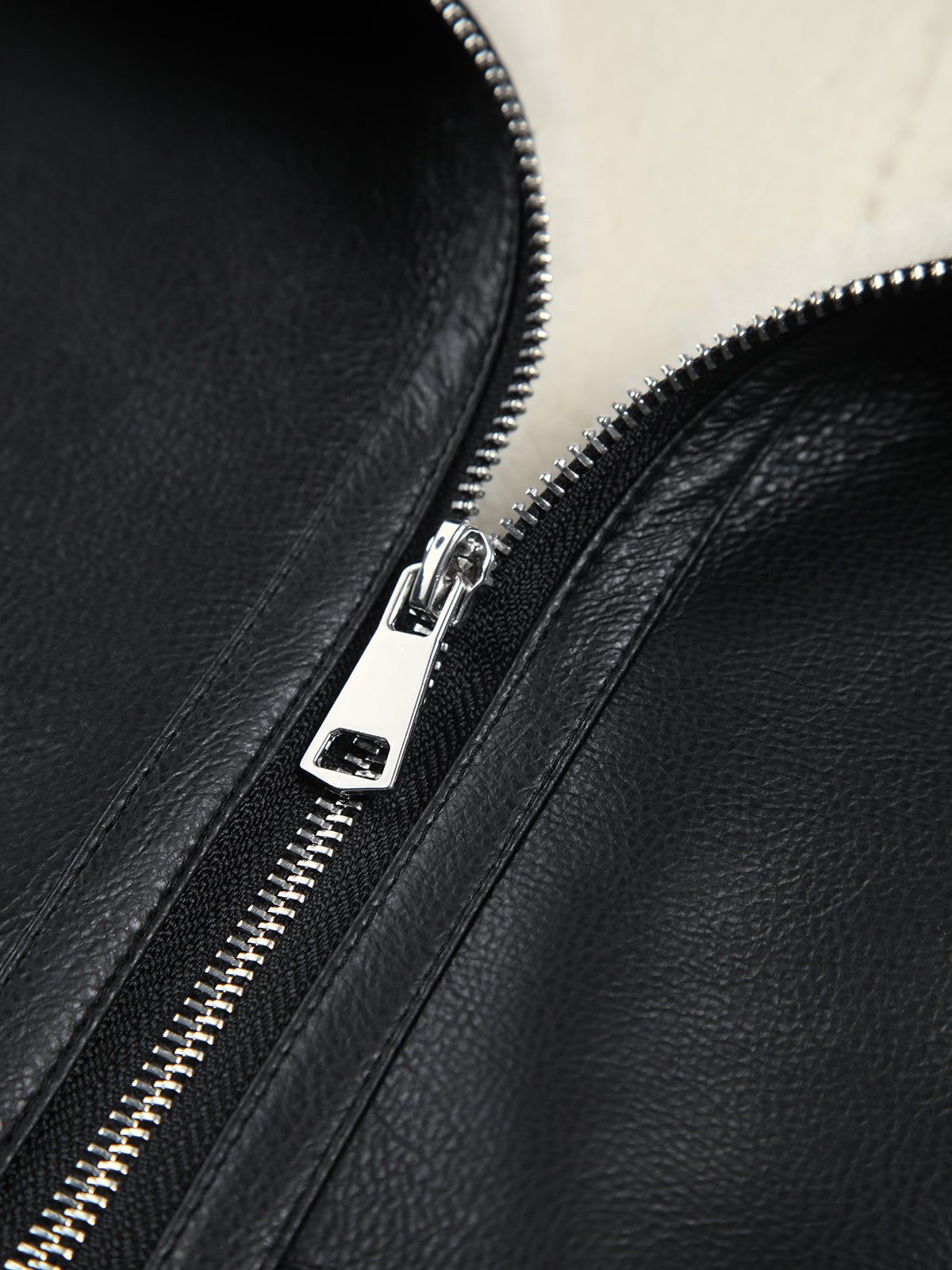 Sherpa Lined Shearling Faux Leather Zippered Patchwok Jacket sold by COMMENSE product image thumbnail 3