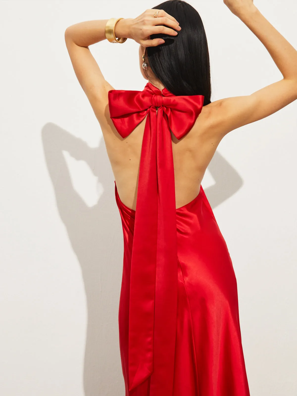 Satin Bow Backless Halter Dress sold by COMMENSE product image thumbnail 3