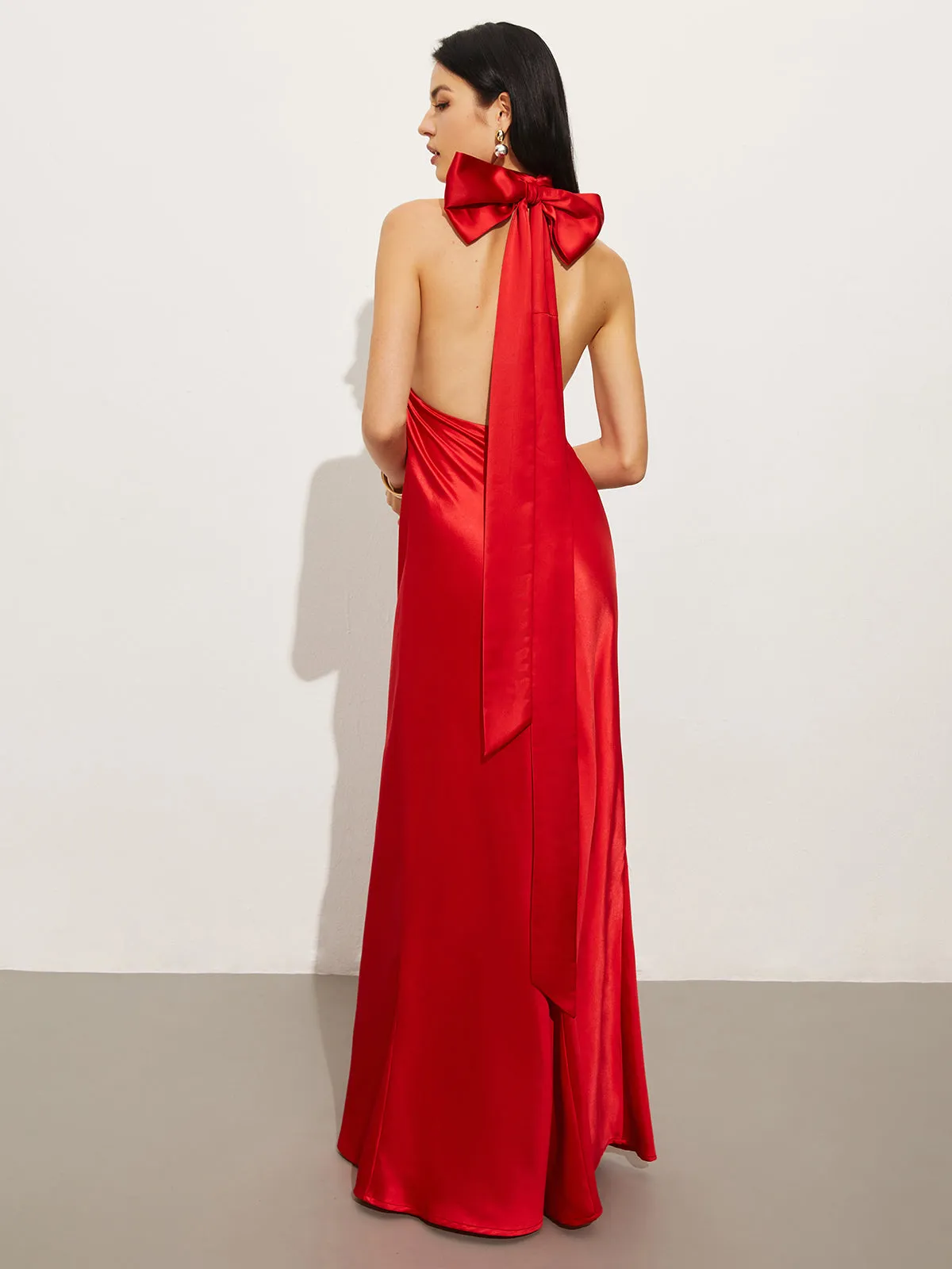 Satin Bow Backless Halter Dress sold by COMMENSE product image thumbnail 2
