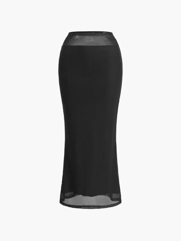 High Waist Mesh Maxi Skirt sold by COMMENSE