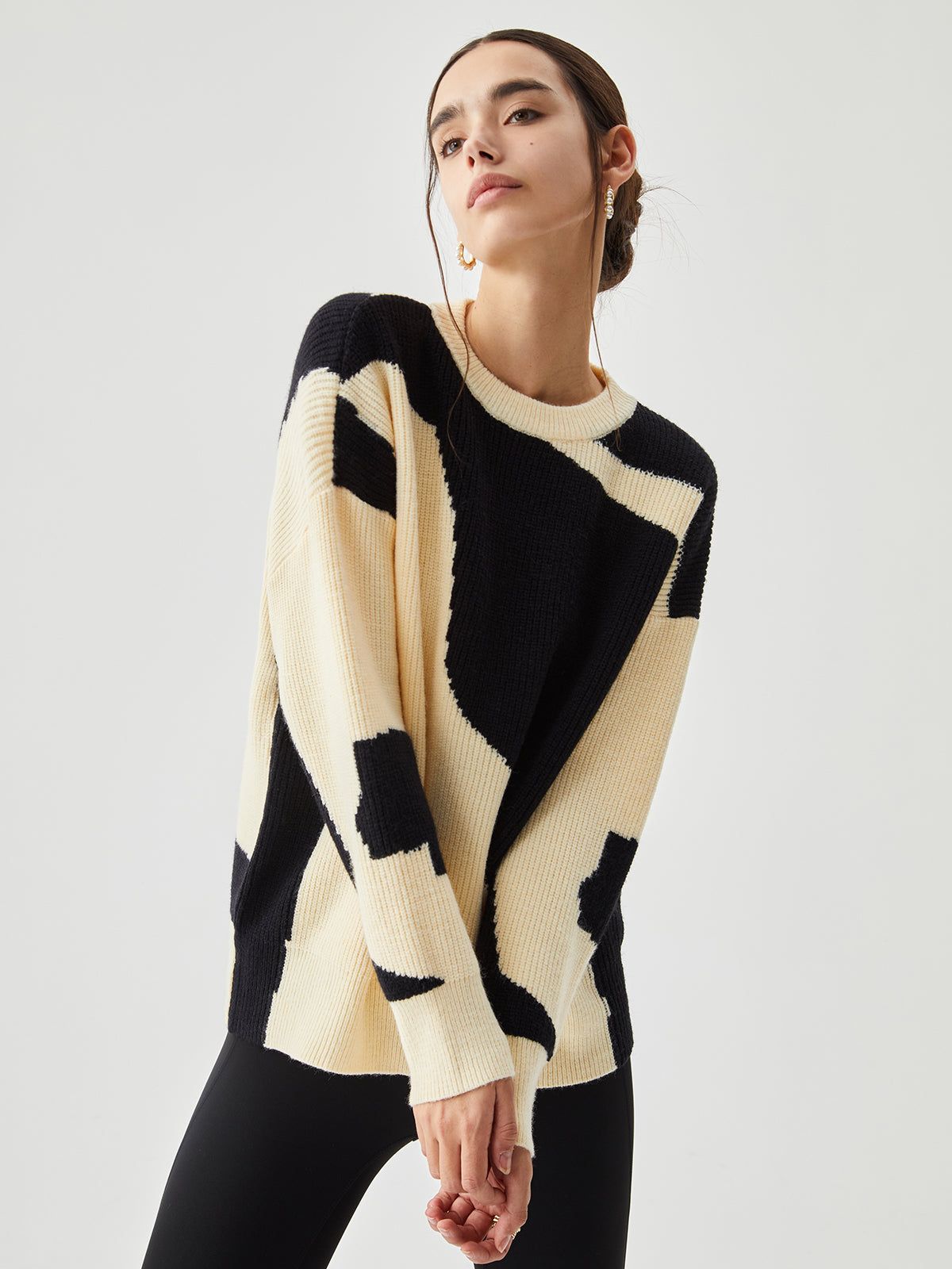 Asymmetric Colorblock Crew Neck Oversized Knit Sweater sold by COMMENSE