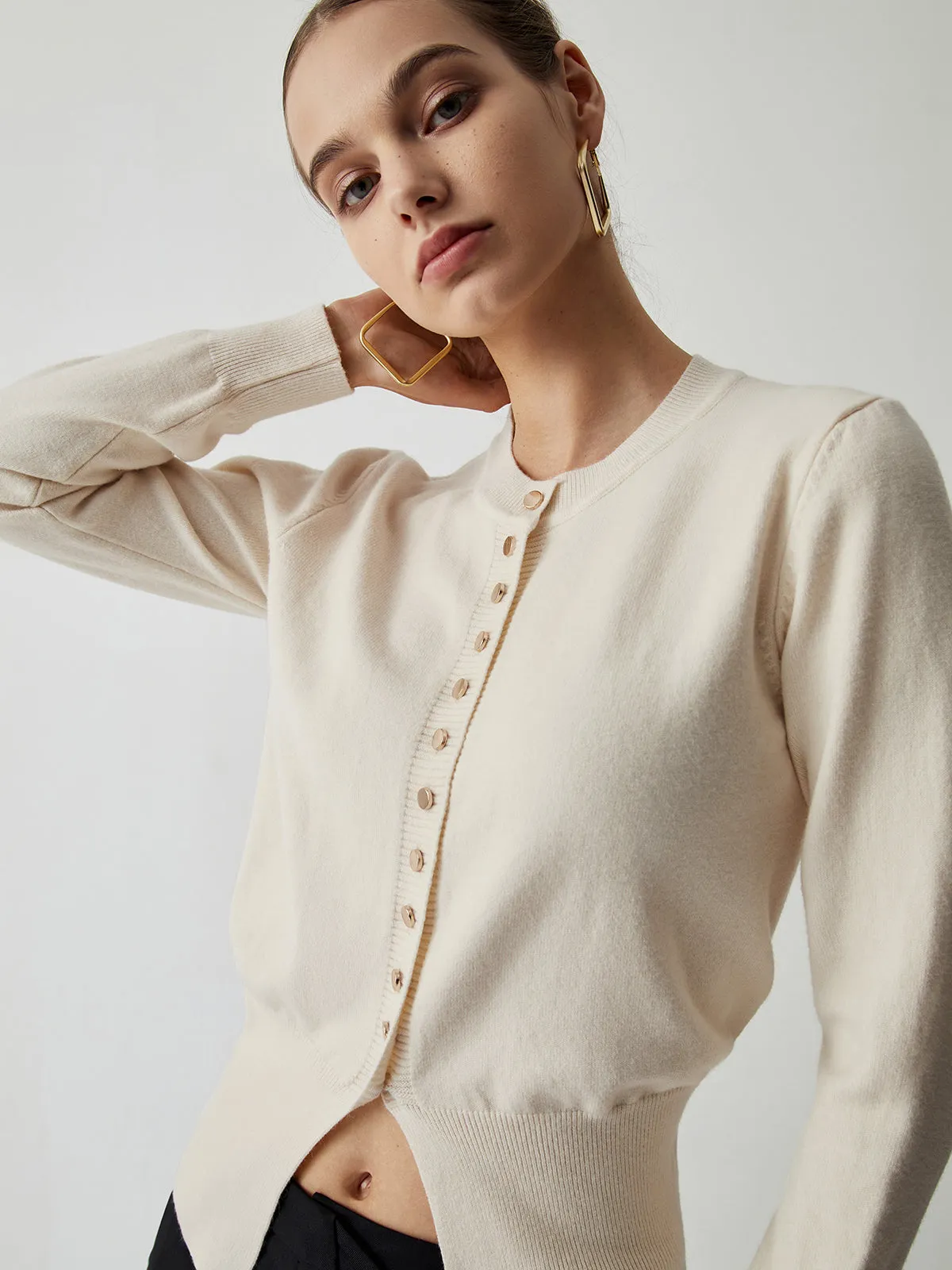 Cream Button Down Curved Cardigan sold by COMMENSE product image thumbnail 4