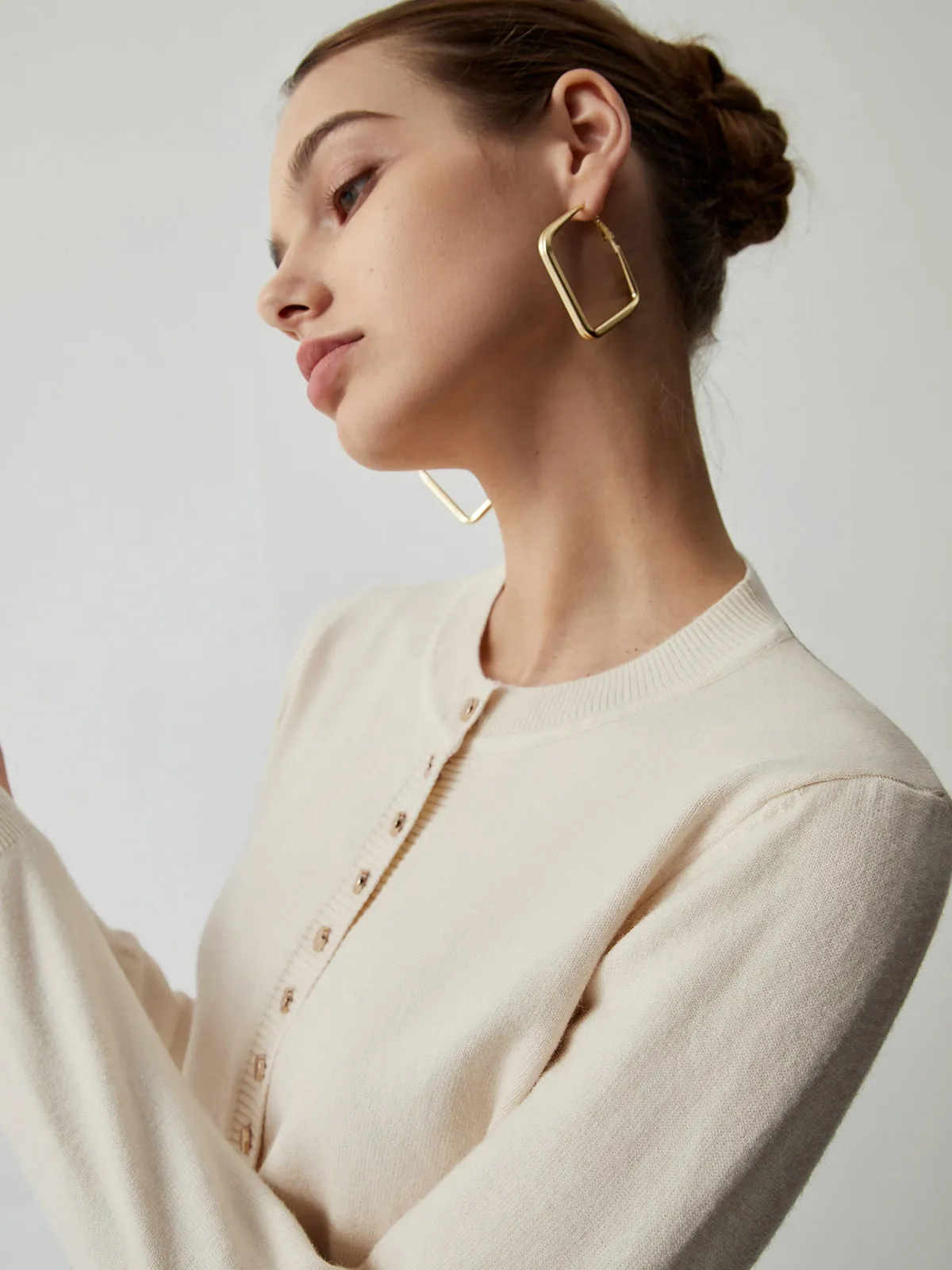 Cream Button Down Curved Cardigan sold by COMMENSE product image thumbnail 5