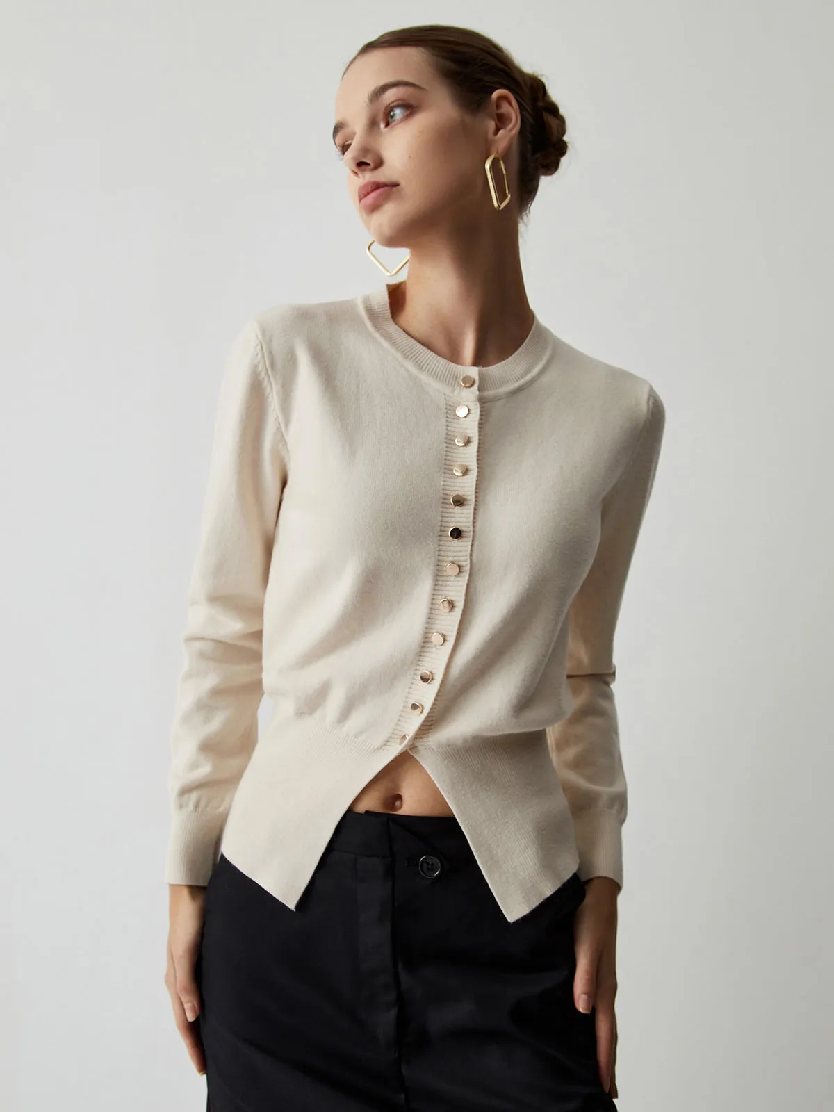 Cream Button Down Curved Cardigan sold by COMMENSE product image thumbnail 2