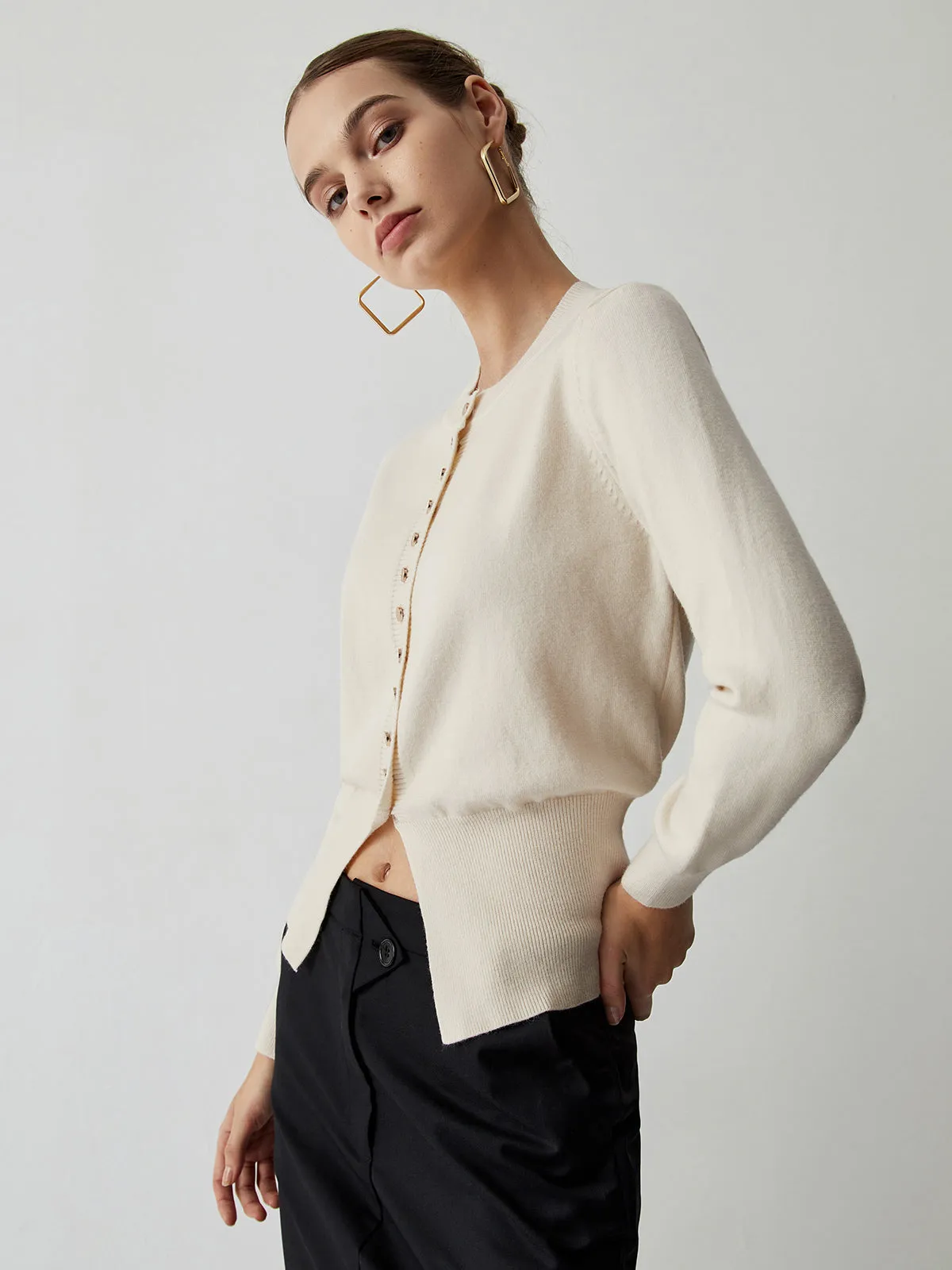 Cream Button Down Curved Cardigan sold by COMMENSE product image thumbnail 3