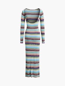 Rainbow Stripe Open Back Flowy Long Dress sold by COMMENSE