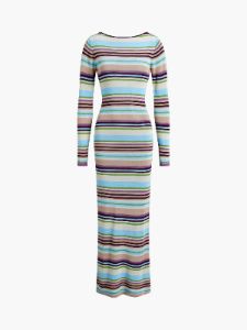 Rainbow Stripe Open Back Flowy Long Dress sold by COMMENSE
