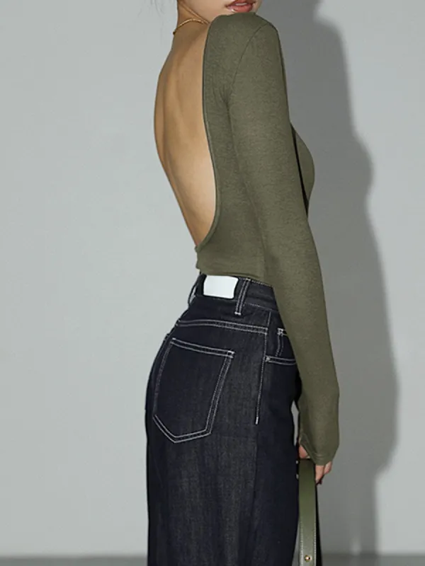 Solid Open Back Bodysuit sold by COMMENSE